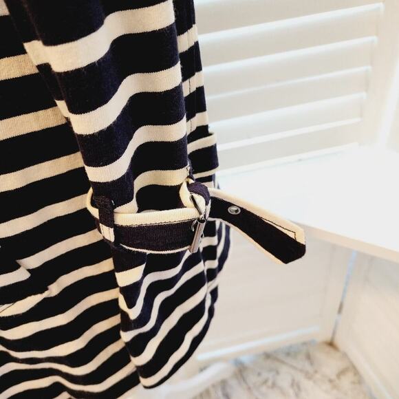 E-WORLD NAVY / CREAM MULTI POCKET BUTTON DOWN COAT WITH BELT SIZE SMALL - Picture 8 of 12